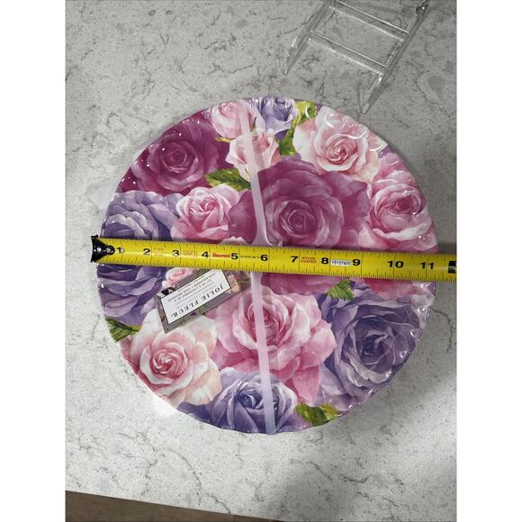 Set 4 Jolie Fleur Floral Roses 11” Melamine Dinner Plates Pink Purple Spring New - Picture 5 of 6